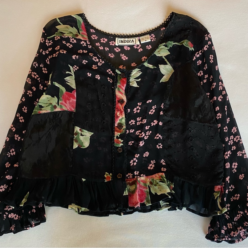 vintage indira 💯 rayon floral chiffon maxi dress & boho top set / size med
